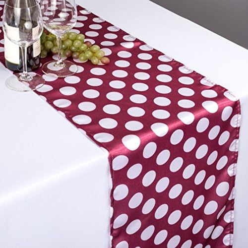 14 x 108 in. Polka Dot Satin Table Runner Burgundy / White