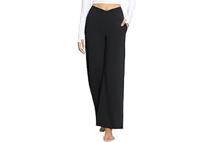 baleaf Weite Hose Damen Yogahose mit Taschen Elegant Stoffhose Hohe Taille Jogginghose Straighthose Bauchkontrolle Schlaghose Sporthose