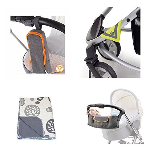 Pram Winter Accessories package ,Stroller organiser, Bottle bag, Reflectors and doomoo fleece blanket -Orange trim