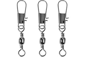 CRAZY SHARK 50 Pieces Fishing Swivels Fishing Stainless Steel Barrel Swivels Fishing Accessories Set Quick Rolling Fishing Connector Lock Snaps Line to Hook Spinning Swivels