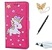 Produktbild Galaxy A5 2017 Handyhülle, Galaxy A5 2017 Hülle, TOUCASA® Geprägtes Buntes Einhorn Premium PU Leder Flip Wallet Schutzhülle Stoßfest Bumper mit Kartenhalter Klappständer Magnetic Case Hülle für Samsung Galaxy A5 2017 + Gratis Touch Stylus Pen & Staubstecker-Rosenrot