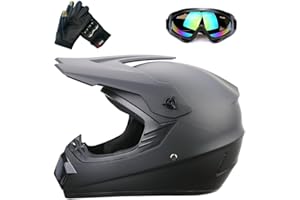 ZJRA Motocross Helmet,Black Full Face Helmet with Goggles Gloves, MTB Motorcycle Cross Helmet Set Motorbike Off Road Crash Helmets For Adult Kids Boys & Girls,XL61~62cm