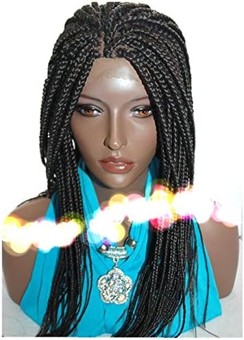 Gloryhair® Synthetic Braiding Hair Twist Lace Front Wigs Hand Made Tied Braided Heat Resistant Big Box Braids Wigs for Black Women (16inch, black colour)