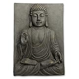dekoratives Buddha-Wandbild in Stein-Optik mit goldenen Farbakzenten