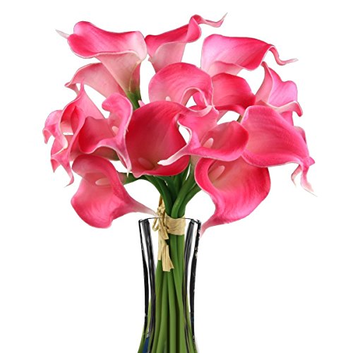 Artificial Plants Calla Lily ,Rcihera 10pcs Elegant Artificial Flower Lifelike Real Touch PU Calla Lily Wedding Flower Bouquets + Richera Keyring