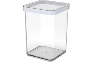 Rotho Loft caja de almacenamiento cuadrada de 1l con tapa y sello, Plástico (SAN) libre de BPA, transparente/blanco, 1l (10.0 x 10.0 x 14.2 cm)