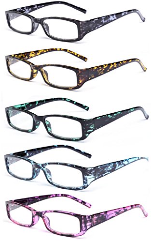 Preisvergleich Produktbild Schoenleben Herren Damen Lesebrille Rechteckige Designer Brille Augenoptik Sehhilfe Lesehilfe mit Sehstärke LANOMI NEU DESINGER STIL 2017 (5er Pack(5 Farben), 1.5)