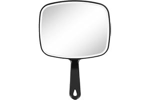 Eaoundm Handspiegel für Make-up, großer Handspiegel, Salon, quadratisch, 17,5 x 25,4 cm, Schwarz