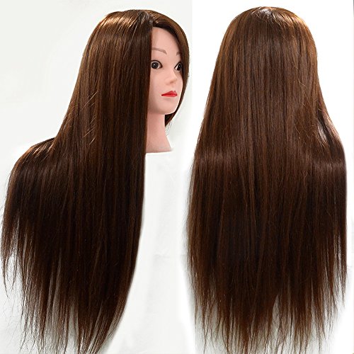 26" 66CM Hairdressing Training Head 30% Real Hair Mannequin Doll Clamp Light Brown