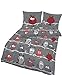 Produktbild Feinbiber Bettwäsche 135x200 cm 47793-407 Eule anthrazit rot Markenware von IDO Homewear made in Germany