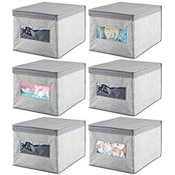mDesign boîte de rangement en fibres synthétiques respirables (lot de 6) - panier de rangement idéal pour l'organisation de l'armoire et table à langer - bac de rangement avec couvercle - gris