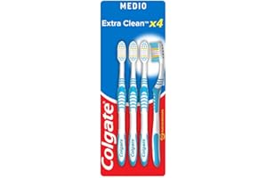 Colgate Spazzolino Extraclean, Setole Allungate Medie Confezione da 4 Pezzi I Pulizia profonda e completa della bocca I Combatte i batteri e l'alito cattivo