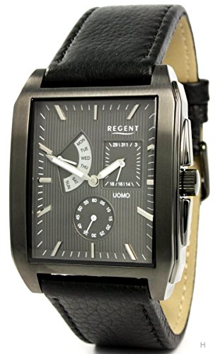Regent UOMO 30119GN Rechteckige Multifunktion Herrenuhr Lederband