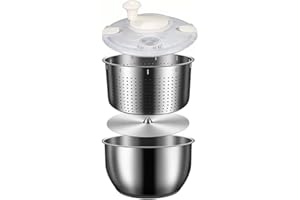 Orolotay 6L Salatschleuder Edelstahl Großer Gemüsewäscher mit PP-Deckel für Obstwäscher Nudel- und Pommes- Salattrockner