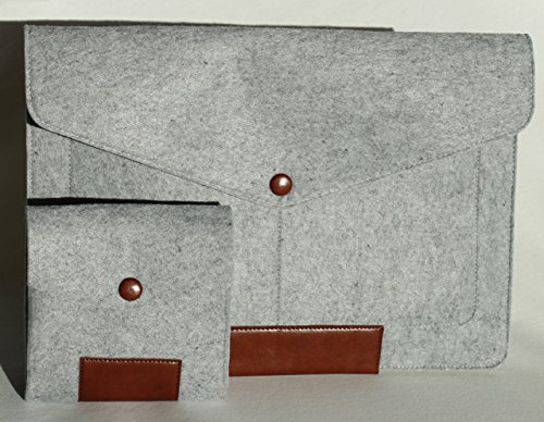 Laptophülle Sleeve Tasche 13 Zoll für MacBook Pro, Retina, Air oder ähnlichen Notebooks mit den Außenmaßen 33 x 23 x 3 cm in hellgrauem Filz