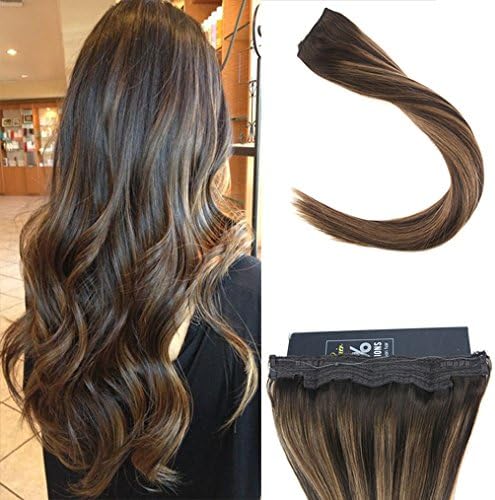 Sunny 80g Secret Flip in Hair Extensions Human Hair Balayage Darkest Brown Mixed Medium Brown Remy Halo Weft Hair Extensions Straight 16inch