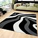 Produktbild VIMODA Teppich Modern Kurzflor Wohnzimmer Schwarz Grau Wellen Muster Flauschig Weich Konturenschnitt 160x230 cm