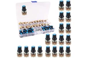 RUNCCI-YUN 20Pcs Rotativo Potenciómetro Kit, 3 Terminales B-Tipo Estéreo Audio Potenciómetro con Perilla, para Arduino (potenciometro 10k)