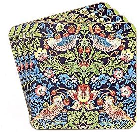 A Set of 4 Cork Backed William Morris Bluebird Strawberry Thief Coasters