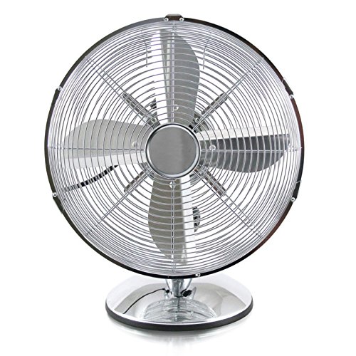 Tischventilator mit 30cm Durchmesser. Chrom Windmaschine mit 3 Geschwindigkeitsstufen und 35Watt Leistung. Die 3 Leistungsstufen und die zuschaltbare Drehfunktion bieten eine optimale Luftverteilung an heißen Tagen. Ventilator ist ideal für zu Hause in den Wohnräumen oder auf der Terasse/Balkon. Auch ideal für das Büro, für die Werkstatt oder beim Campen - 2