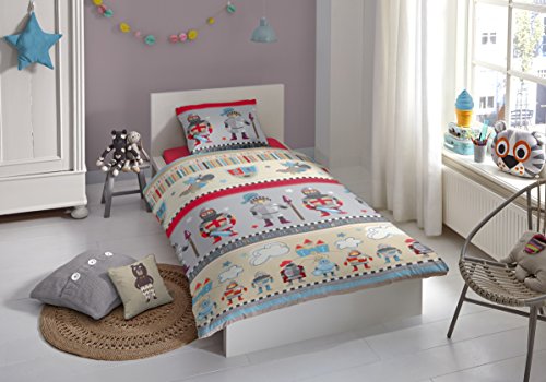Aminata Kids – exklusive Jungen-Kinder-Bettwäsche 135×200 cm Ritter aus hochwertiger Baumwolle mit Reißverschluss grau - 2