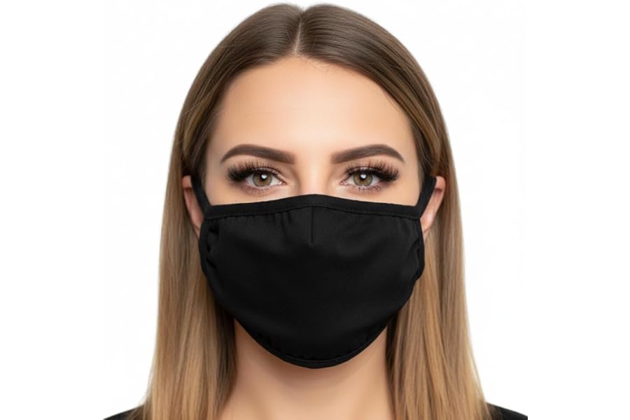 Komonee Black Cotton Face Mask - Washable and Reusable Cloth Mouth Cover - Dustproof Protection Covering for Men and Women - Ideal for Indoors, Outdoors, Cycling, and Ski Activities