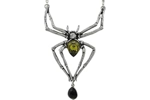 Alchemy Gothic Emerald Venom Pendant - Green Crystal, Pewter Spider 6.8 x 11.1cm