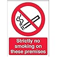 V Safety 57031AN-R Strictly No Smoking On These Premises Prohibition Sign - Portrait - 150mm x 200mm - 1mm Rigid Plastic, Black/Red