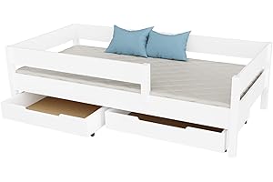 KidsComfort® Kinderbett weiß 200x90 cm mit Matratze und Schubladen I Kinderbett mit Matratze und Schublade, Babybett mit Stauraum, Bett Kinder für Jungen und Mädchen