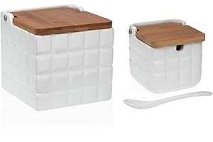 KCASA Salero y azucarero Cocina Ceramica con Tapa Madera para Cocina Factory - Blanco