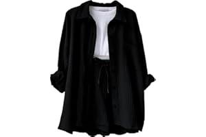 seiveini Ensemble Femme Chic et Élégant Ete 2 Pièces Manches Longues Chemise et Short Outfit Set Tenue Femme Survêtement Ensemble de Pyjama Pas Cher Décontractée Suit