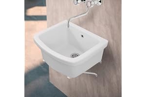 INBAGNO Pilozzo lavatoio ceramica 46x40, a parete bianco lucido, ideale per ambienti interni ed esterni (46 x 40 x 25 cm)
