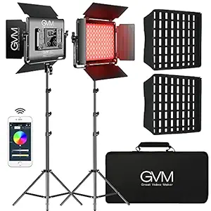 GVM 1000D RGB Led Video Light with 2 Softboxes, Photography Lighting Kit with Bluetooth Control, Full Color Video Lighting Kit with 8 Applicable Scenes, 2 Packs Led Light Panel for Video Shooting