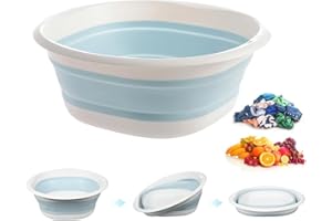 HUIYOUJIU 5L Collapsible Washing Up Bowl - Portable Hand Wash Basin, Folding Washing Up Basin, Retractable Food Storage Basin, Multipurpose Outdoor Water Basin for Kitchen, Travel, Camping, Hiking (Blue, M)