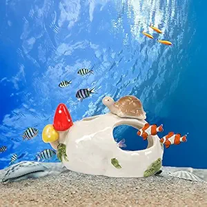 Starryfill Aquarium Decorations White Ceramic Mushroom Thematic Ornament with Three Holes for Betta Fish Passing or Hiding Safely, Betta Fish Tank for Small and Medium Fish