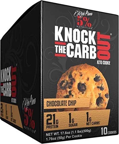 Rich Piana Knock The Carb Out Keto Cookie 50 g - 5% Nutrition I Keks I Keto Diät I 21 g Protein I Komplexe Kohlenhydrate I Wenig Zucker (Chocolate Chip, 10 x 50 g)
