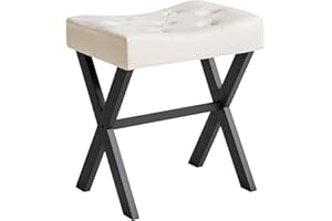 IBUYKE Taburete de tocador cuadrado de poliuretano en forma de U, taburete de maquillaje cuadrado con patas en X, taburete reposapiés de asiento otomano, multiusos como mesa auxiliar pequeña, para