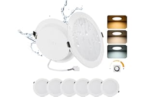 Grebeam Lot de 6 Spot LED Encastrable Dimmable 16W, Spot Salle de Bain, IP44, Rond, 3000K/4000K/6000K, spot LED Extérieur pour Cuisine Salon, Trou Ø145-160mm