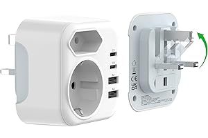 gonew21 Adaptador Enchufe UK a español Tipo G, Adaptador de Viaje Ingles con 2 USB A y 2 USB C, Europa a 3-Pin Reino Unido con Seguridad para niños para Irlanda Bretaña Maldivas Dubai Singapur