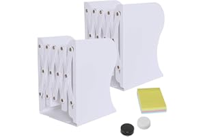 DARUITE Book Ends (2PCS White) - Metal Heavy Duty Adjustable Bookends for Shelves, Desk, Office & Library