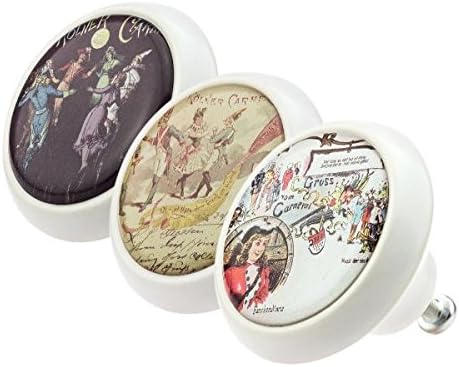Furniture knob set 0398 Histo, Kölner Karneval 3 Ceramic Porcelain Handles and Knobs for Kids, Nursery, Drawer, Cupboard, Cabinet, Homes, Kitchen, Living Room