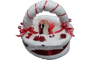 Frotteebox Geschenk Set Brautpaar auf Torte mit Bogen groß in Handarbeit geformt aus 2X Handtuch (100x50cm) und 1x Gästetuch (50x30cm) weiß