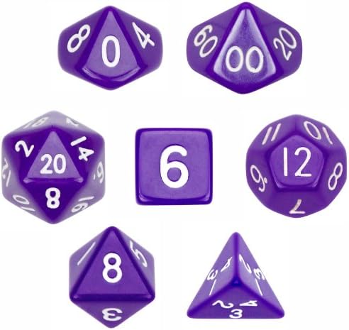 7 Die Polyhedral Dice Set - Solid Purple with Velvet Pouch By Wiz Dice by Wiz Dice