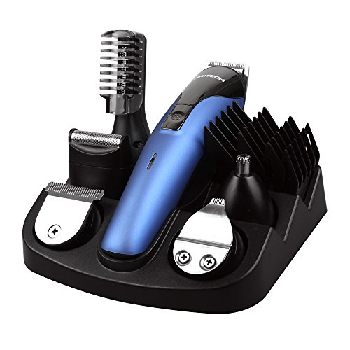 Pritech 6-in-1 Grooming Kit for Men Full Sized Trimmer, Nose Trimmer, Beard Trimmer, Shaver (Blue)