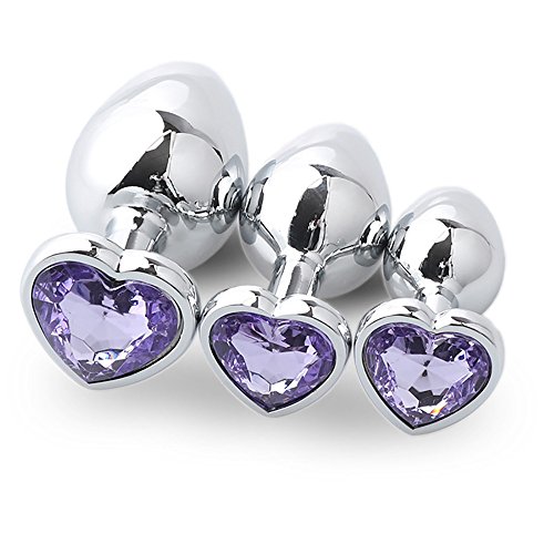 ��HINK 3PCS Heart Shaped Base with Jewelry Butt-Anal-Play Rose Jewel Sex Toys (Light Purple)