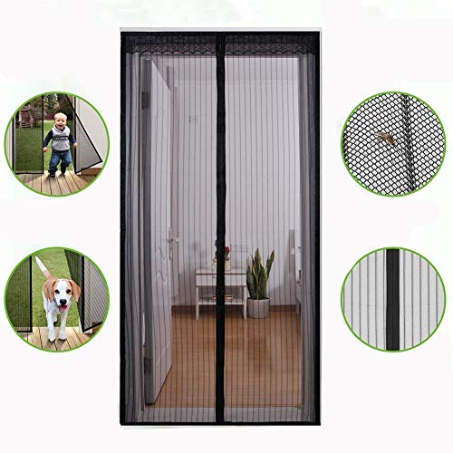 YZCX Cortina Mosquitera Magnética para Puertas, Cortina de Malla Antimosquitos Anti Insectos con Malla Super Fina/Imanes Cierre Automático/Velcro Adhesiva, Ideal para Balcón Sótano Terraza (90x210cm, Negro)