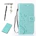 Produktbild Samsung Galaxy J3 ( 2016 ) Hülle, Samsung Galaxy J3 ( 2016 ) Schutzhülle, Alfort 3 in 1 Lederhülle Fashion Design Premium PU Leder Hohe Qualität Tasche Case Cover Kasten Abdeckung Wallet für Samsung Galaxy J3 ( 2016 ) SM-J310F 5.0" Smartphone Funktion Standfunktion Unterstützte Telefone und Magnetverschluss mit Schmetterling ( Grün ) + Alfort Schwarz Stylus Pen + Netter Staub Stecker
