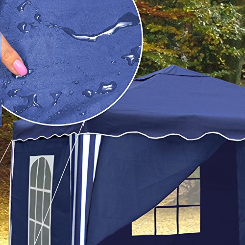 Gartenpavillon, wasserdicht, 3 x 3 m, Falt-Pavillon Nordsee III, Material Oxford 200D innen beschichtet, blau mit Seitenwänden und Tasche - 5