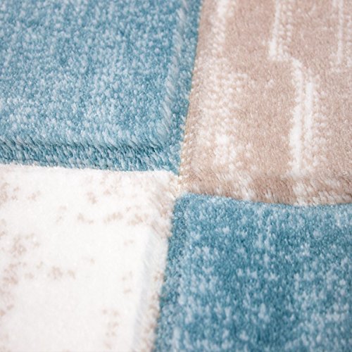 Designer Teppich Modern, Kariert und Meliert in Türkis Beige Creme, Sehr Dicht Gewebt – ÖKO TEX Zertifiziert, VIMODA; Maße: 80×150 cm - 3