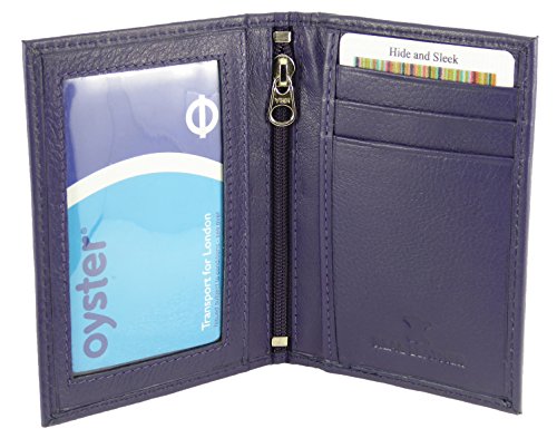 Slimline Soft Leather Credit Card Wallet/Travel/Holder with Twin ID Windows (Purple)